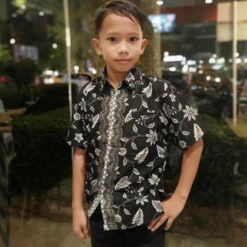 kemeja batik anak motif lili silver//kemeja batik anak//batik anak terbaru