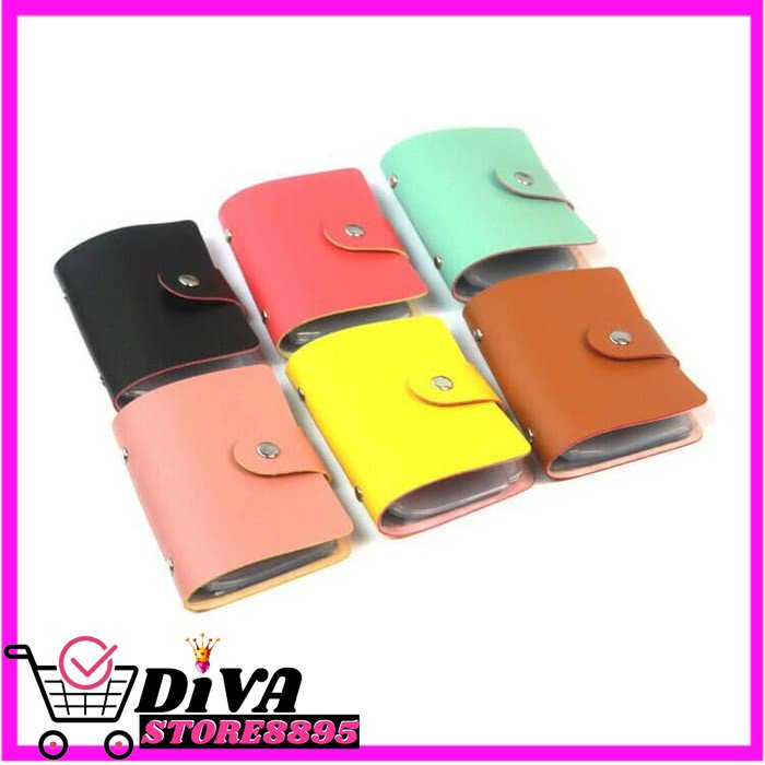 dompet kartu nama model kancing bahan kulit sintetis PU 24 slot diva store