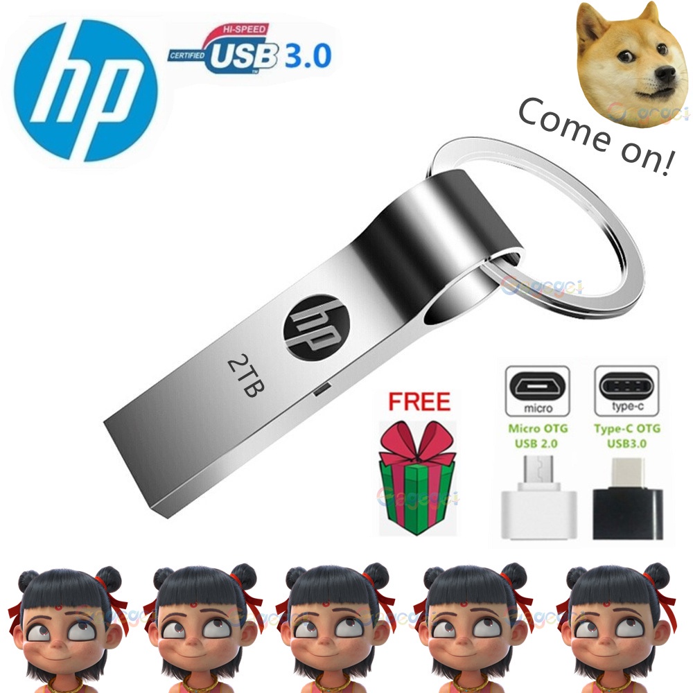 Hp USB 3.0 Flash Drive Pendrive 2TB Kecepatan Tinggi Bahan Metal Anti Air Dengan Konverter OTG