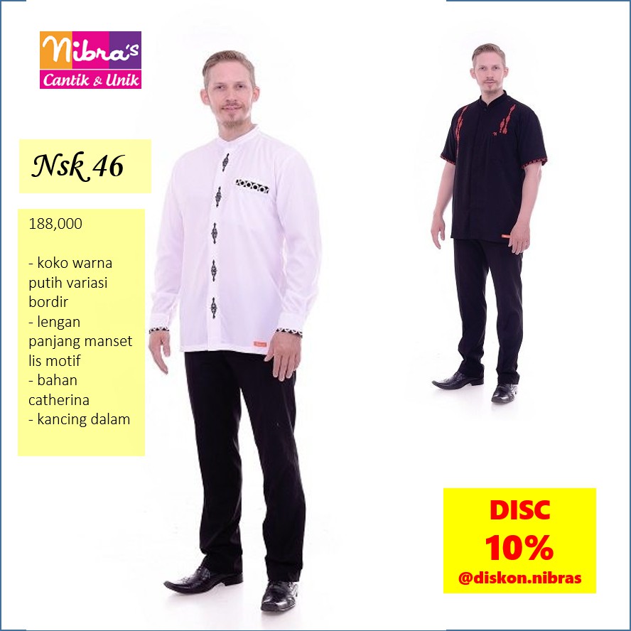 [ORIGINAL] NIBRAS KOKO PRIA NSK 46 CATHERINA PUTIH LENGAN PENDEK MODERN BRANDED MURAH BERKUALITAS