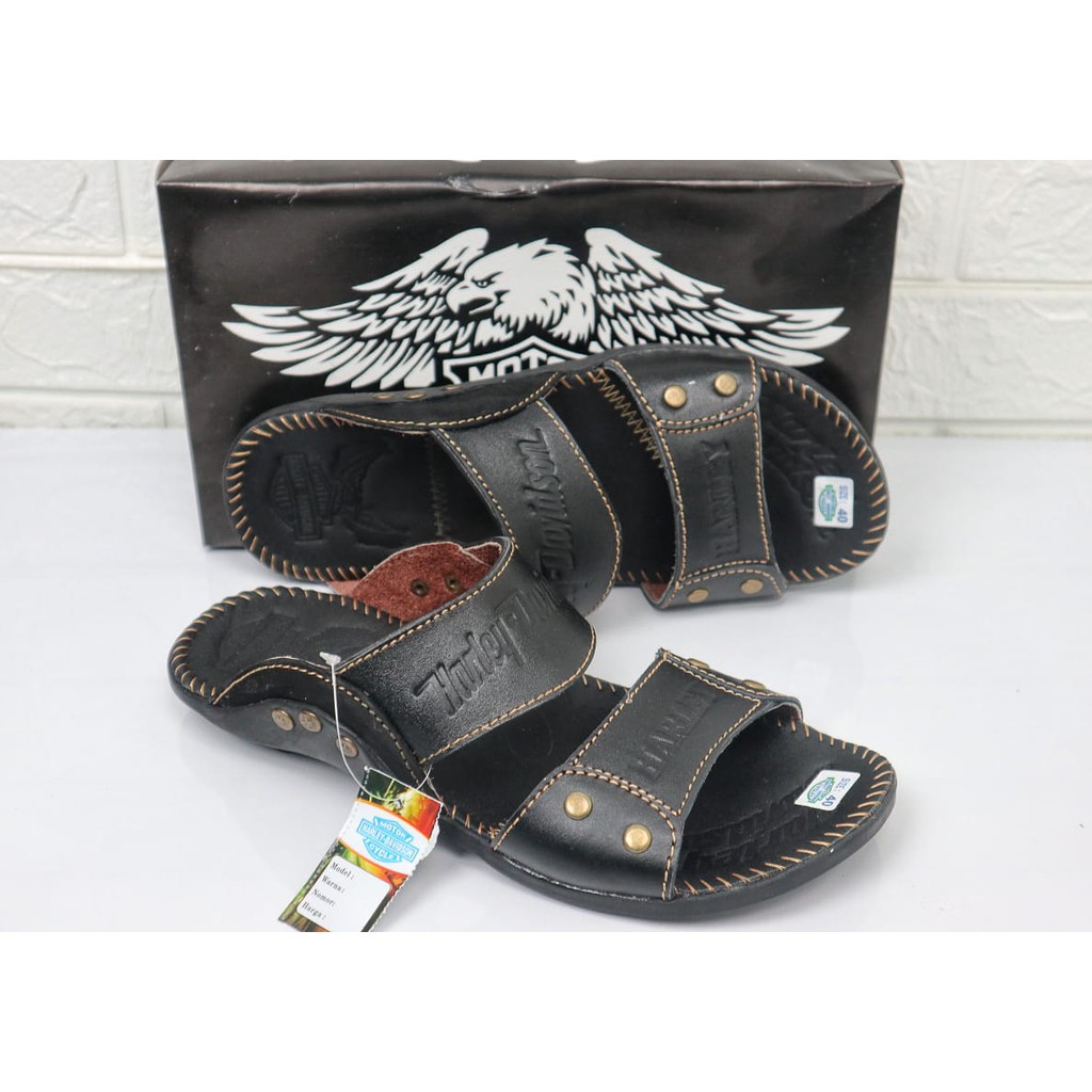 Terbaru Sandal Pria Kulit Sapi Asli Harley Davidson Ban 2 Track New Real Leather Cow Sendal Casual P