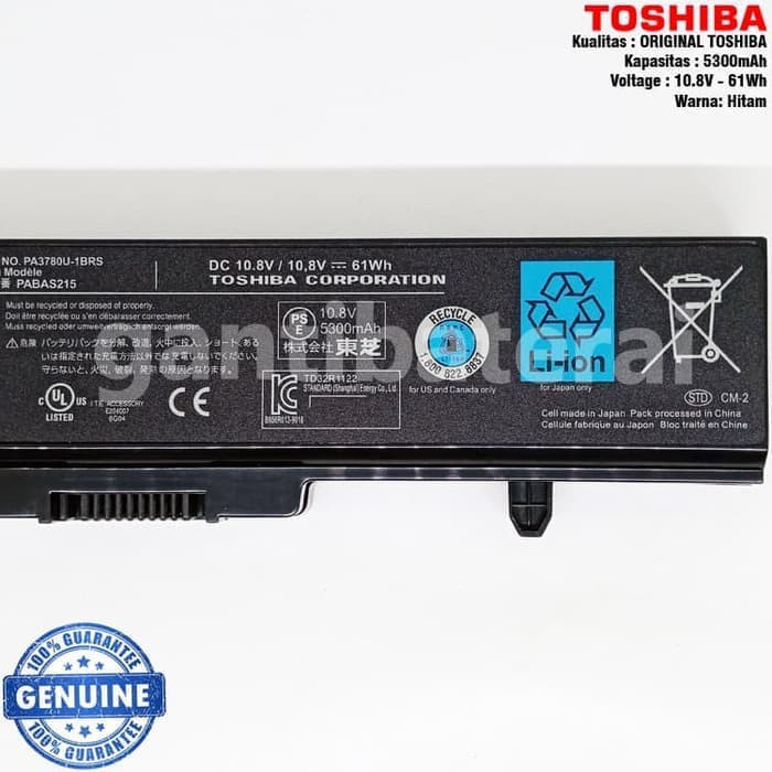 Original Baterai Toshiba Portege T110 T115 T130 T135 T110D PA3780