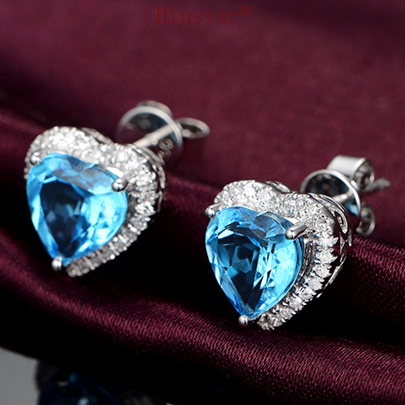 Hot Sale Fashion Exquisite Heart-Shaped Natural Sapphire Stud Earrings
