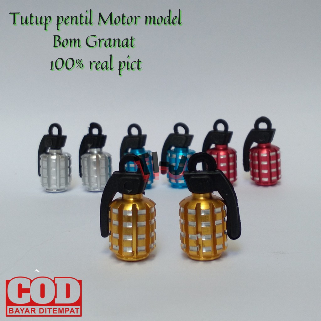 2pcs tutup pentil ban motor variasi model granat warna merah, biru, gold, silver