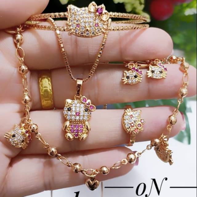 Xuping set perhiasan kalung gelang anting cincin lapis emas 24k (anti iritasi dan tidak lintur) 2078