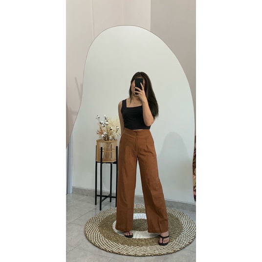 JOSHIN Sean Pants - Celana Kulot Wanita Highwaist | Cullote Pants Linen Cringkle