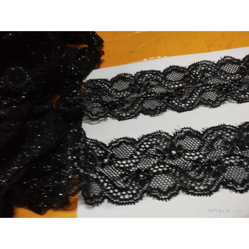 Renda elastis renda karet hitam renda bordir