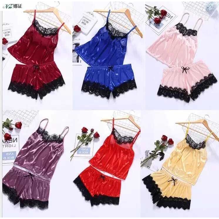 ✨WINGALERY✨ Sexy Lingerie Baju Tidur Wanita Import Sleepwear Bahan Silk Wanita 3049-6