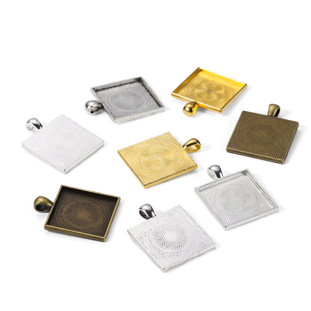 5pcs/lot Zinc alloy silver plated square pendant frame tray untuk perlengkapan pembuatan perhiasan DIY