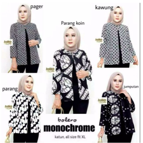 Bolero Monochrome Cardigan Cantik Monokrom Outer Batik Hitam Putih Seragam Kantor Kerja Katun Vest