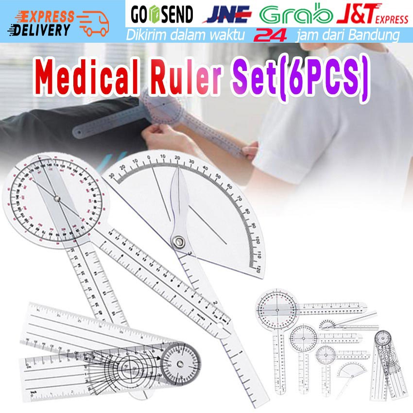 ISI 6PCS Alat Ukur Goniometer Fisioterapi Penggaris Tulang Sendi Jari Spinal Sudut Medical Ruler