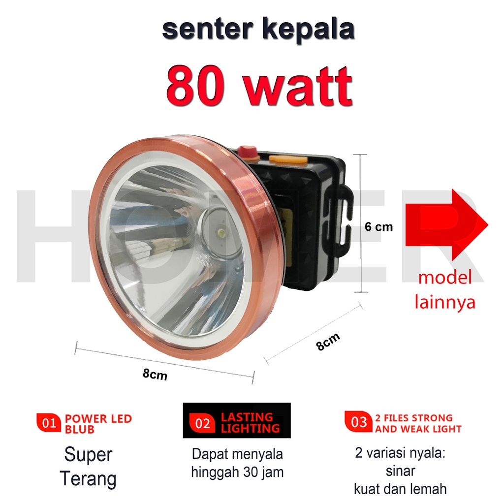 Lampu Senter Kepala LED body besar Headlamp head lamp lampu senter kepala LED super besar jumbo terang sepeda hiking baca cas charge Charger bonus bohlam murah 80w 80watt 80 w 80 watt 90w 90watt 90 w 90 watt anti air hujan outdoor gratis ongkir Kotak