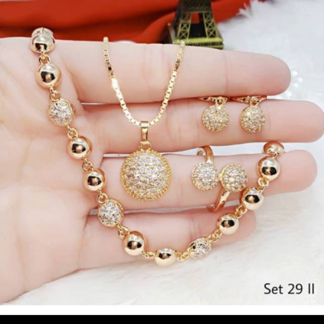 Set perhiasan wanita motif bola mewah lapis emas 18k aksesoris fashion wanita paket aksesoris