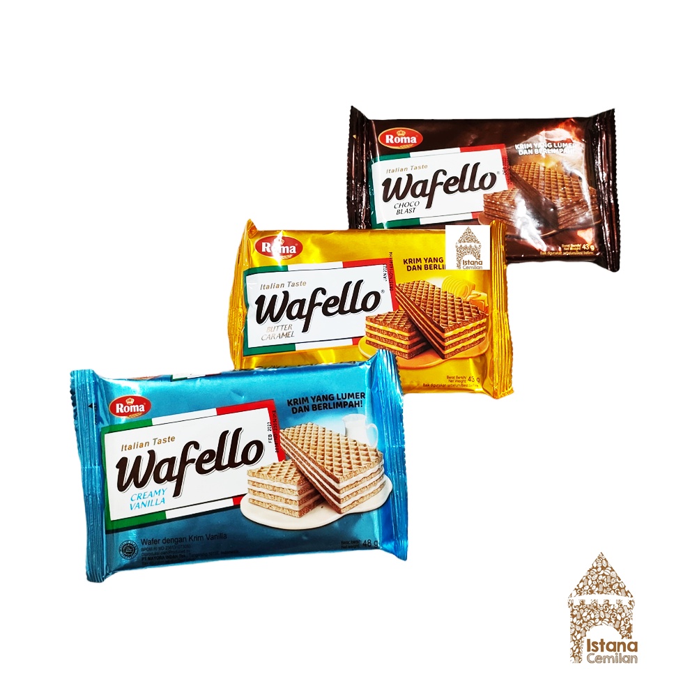 Roma Wafello Vanilla / Butter Caramel / Choco Blast Wafer 43 Gram