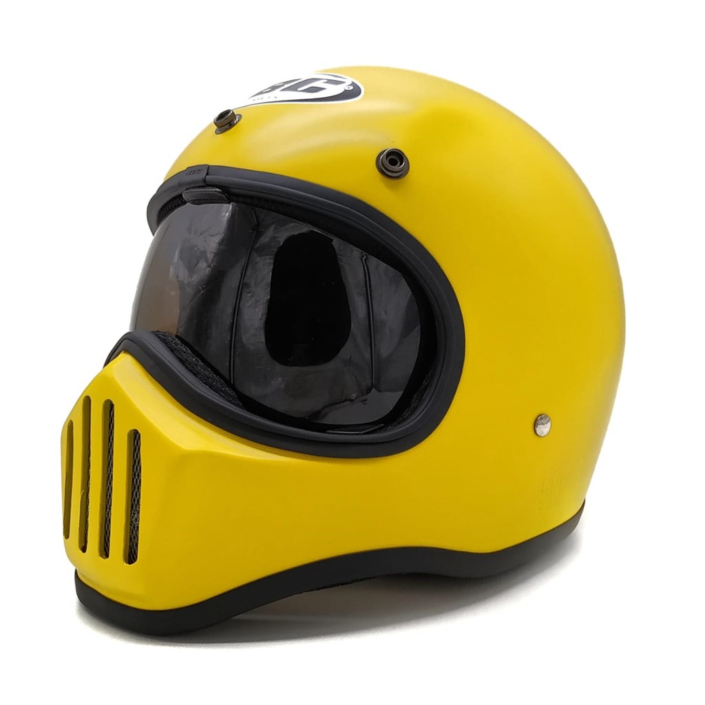 Helm Cakil HBC Polos Yellow Doff + Inner Visor ( Fullface / Retro / Klasik / Vespa )