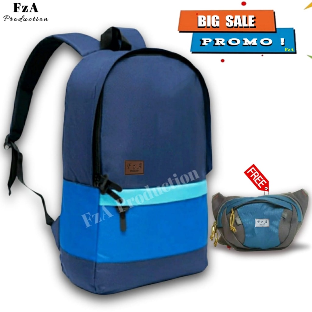 Tas Ransel Punggung Distro Casual Pria Wanita / Tas Ransel Laptop Original FzA FREE Waist Bag