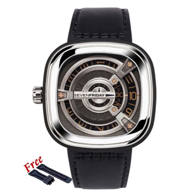 Jam Tangan Pria SEVENFRIDAY M1/03 Automatic Black Calf Skin Leather Strap