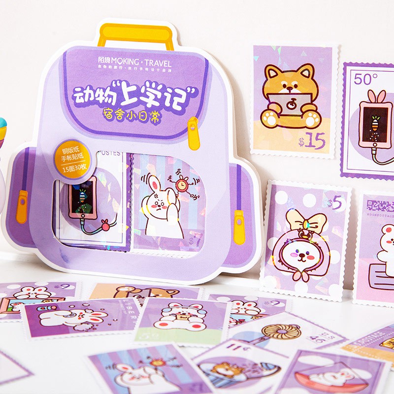 

Animal School Stamp Flake Stickers Set
