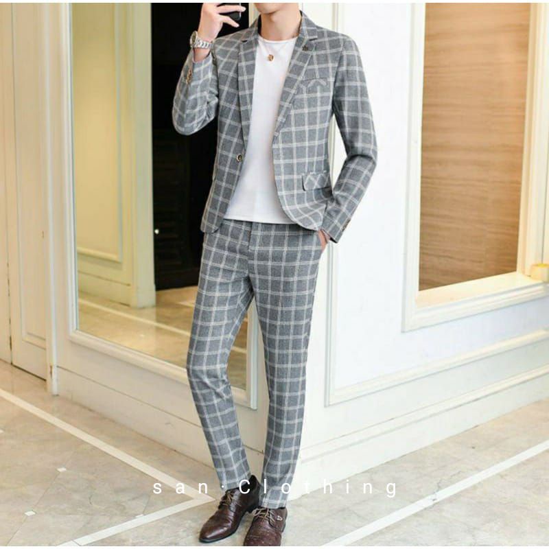 SETELAN JAS TARTAN/SETELAN JAS KLIMIS PRIA /JAS FORMAL PRIA MOTIF KOTAK