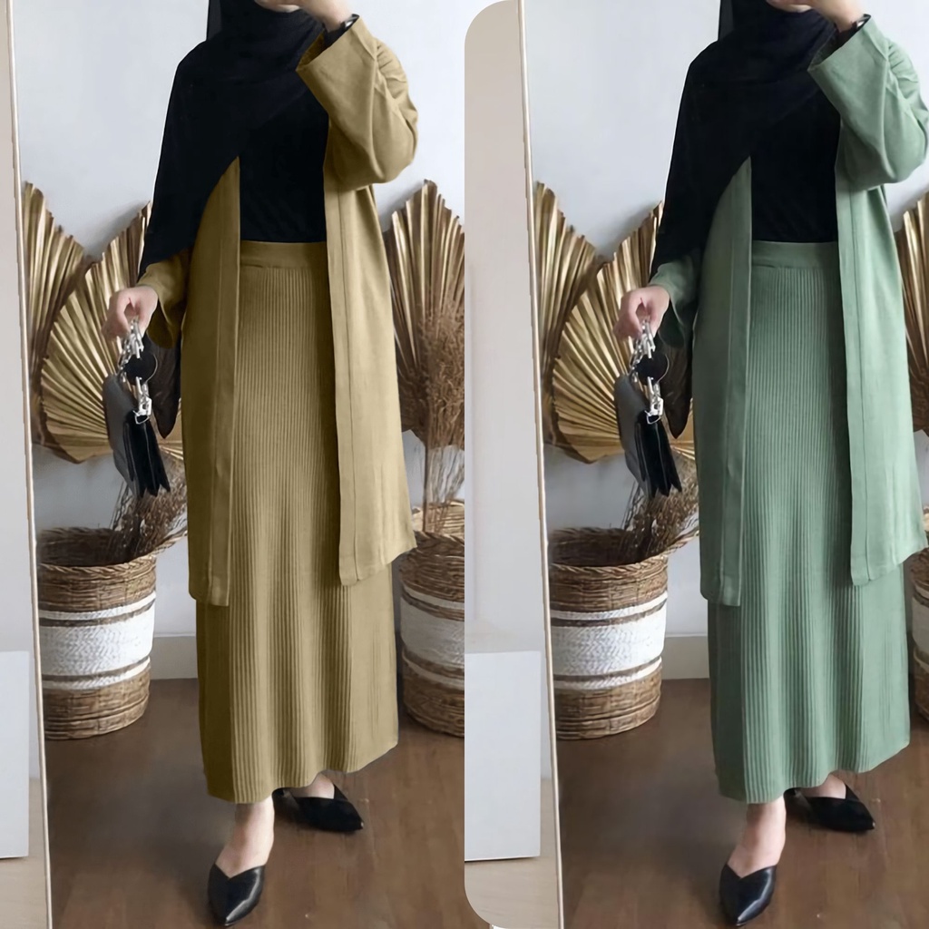 Yurika One Set Rok Span + Cardigan Rajut Tebal Lembut 2 in 1 Setelan Wanita