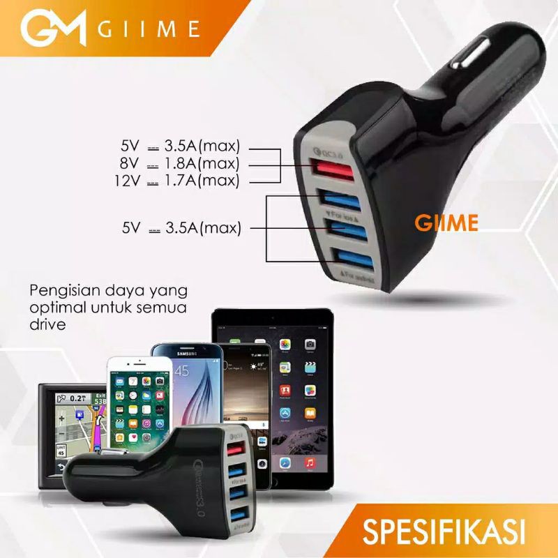 (ORIGINAL) CHARGER MOBIL/MOTOR 4PORT QUICK CHARGER