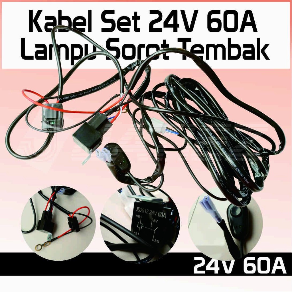 Wiring Kabel Lampu Tembak Led Bar Remot Strobo Relay &amp; Fuse 12V-24V