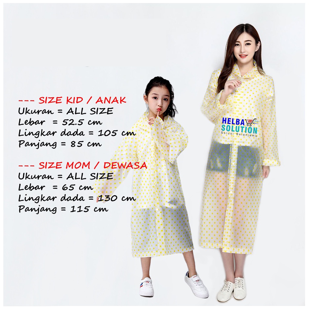 Jas Hujan Couple Ibu Anak Mantel Poncho Terusan Wanita Dewasa Anak Perempuan Motif Polkadot Mom Kid Raincoat