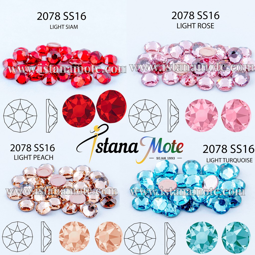 Flatback Hotfix kristal tempel Swarovski 2078-ss16-light(siam / rose / peach / turqis) ASLI ORIGINAL