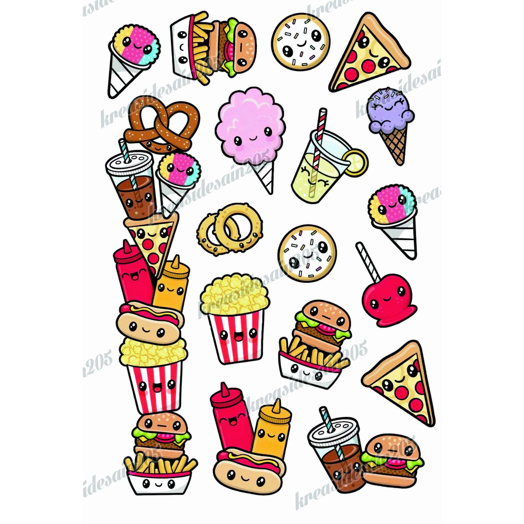 

stiker anime /vinyl /stiker laptop /stiker kulkas/ cepat saji /makanan /snack/burger/es krim/pizza