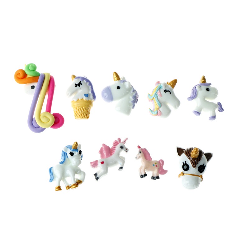 10pcs Hiasan Bentuk Unicorn Bahan Resin Cabochon Flatback Untuk Dekorasi Scrapbookhandphone Diy