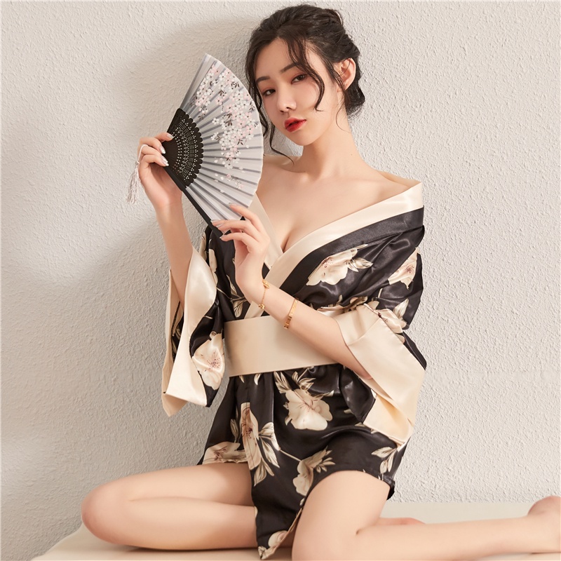Erotis lingerie wanita ukuran plus cetak kimono Jepang renda-up piyama seksi saueration rayuan hot passion suit seragam