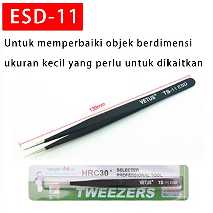 Pinset Vetus tweezer larus lancip stainless Tweezer TS-11ESD / Pinset Vetus / Pinset Vetus Original / Pinset Vetus Ori / Pinset Vetus Tweetzer / Pinset Eyelash / Pinset Bulu Ketiak / Pinset Bulu Mata / Pinset Vetus Stainlees Tweezers Anti Static ESD