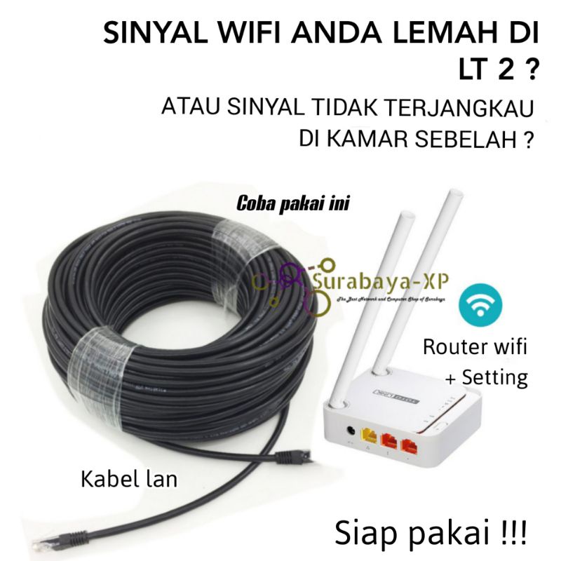 Paket Kabel LAN 40 Meter + Wifi Router untuk penguat sinyal