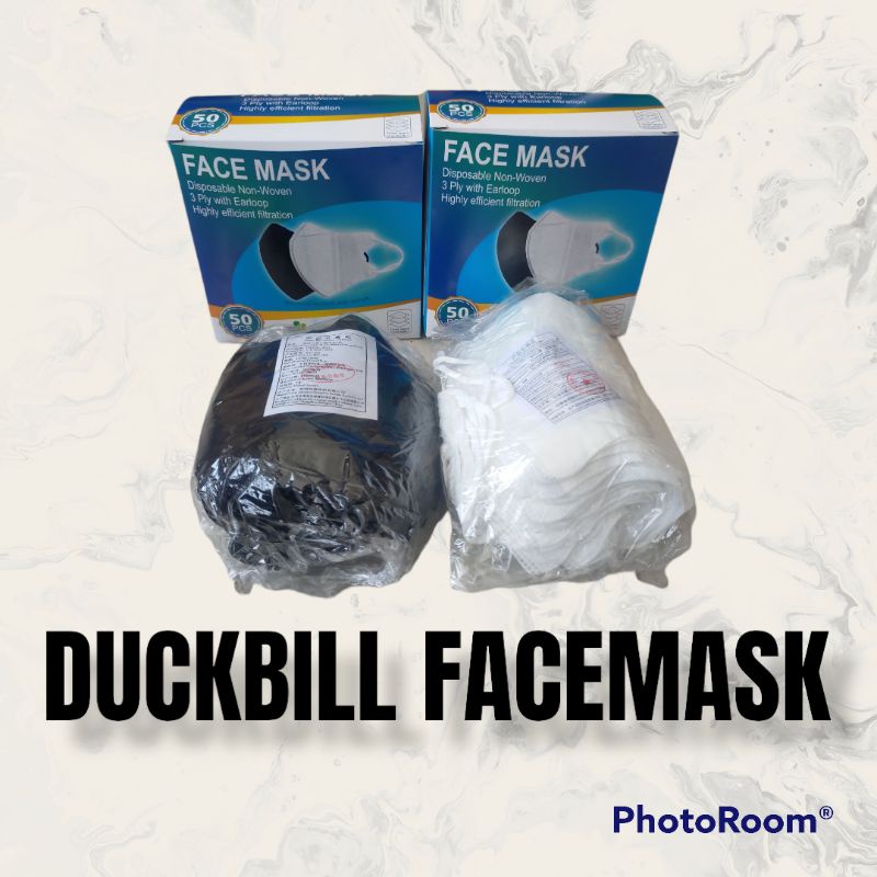 MASKER DUCKBILL FACE MASK 3 PLY ISI 50 PCS HITAM PUTIH