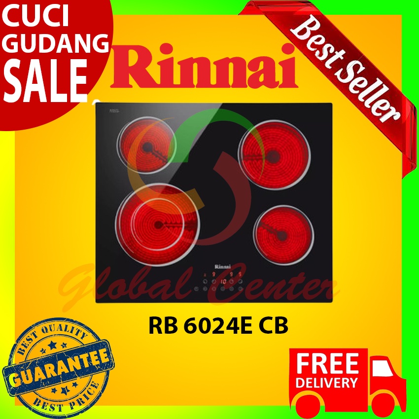 Kompor Tanam Listrik Rinnai RB-6024E-CB Vitroceramic 4 Tungku Hitam