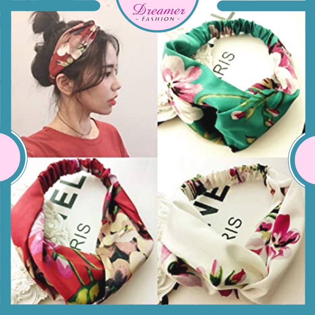 DF VZ167 Bando Motif Bunga Wanita Hairband Elastis Karet Aksesoris Fashion Bando Import