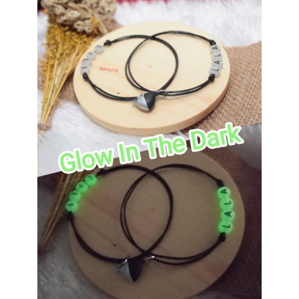 (ISI 2 PCS) STARLA GELANG CUSTOM MAGNET BENTUK LOVE GLOW IN THE DARK gelang persahabatan / gelang nama / gelang inisial / gelang starla / gelang artis