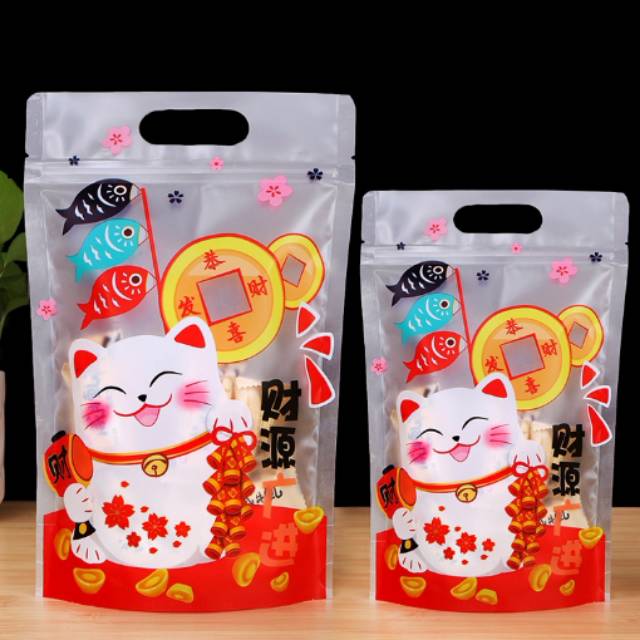 

kantong plastik ziplock snack imlek cny motif lucky cat/ cookies bag candy/ souvenir hampers