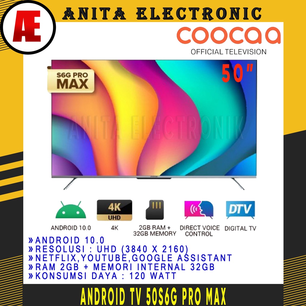 TV COOCAA 50 INCH ANDROID 10.0 SMART TV 50S6G PRO MAX GARANSI RESMI