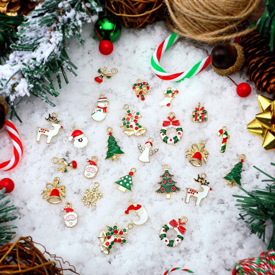 Liontin kalung natal christmas serbaguna untuk diy kerajinan gelang anting motif santa rudolph rusa snowman pohon krans lonceng tongkat kaos kaki