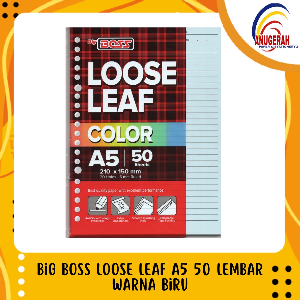 

BIG BOSS LOOSE LEAF A5 50 LEMBAR WARNA BIRU (PCS)