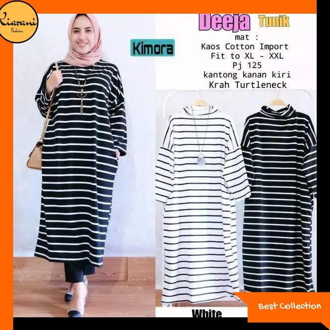 Atasan Tunik Wanita 002 - Baju Tunik Stripe 002 - Putih