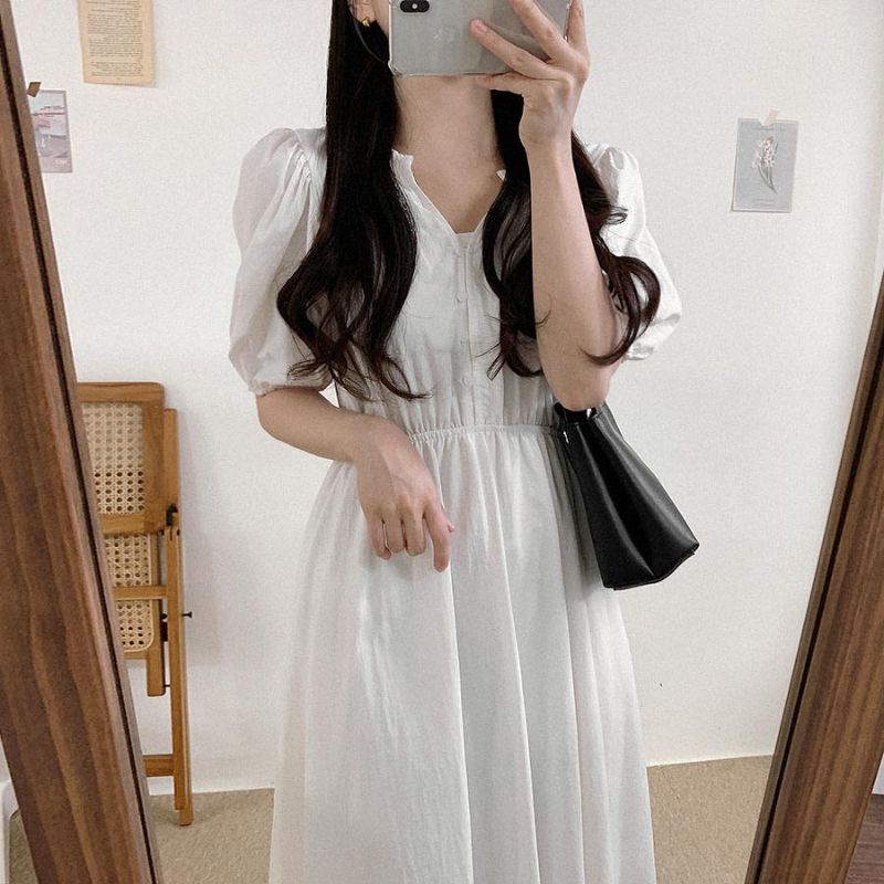 Heyjin Dress Korean Style Pakaian Wanita Midi Dress Linen Angel Premium