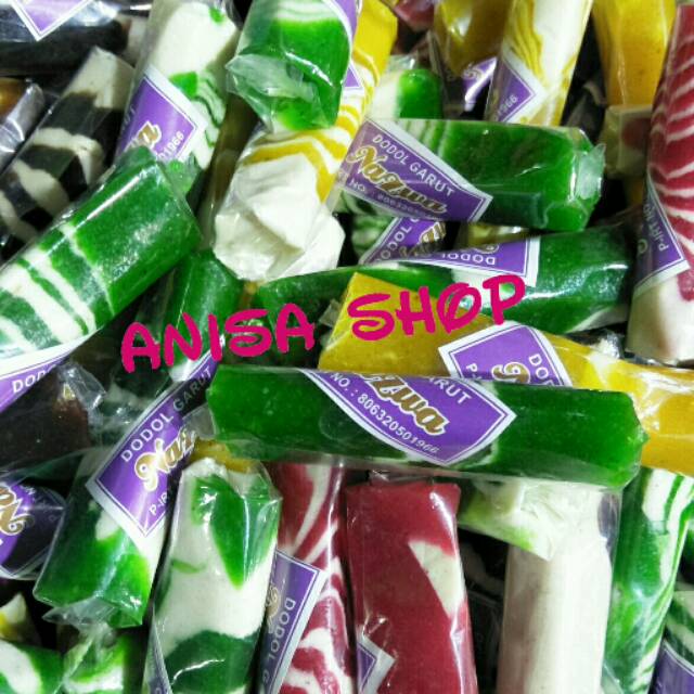 

Jual murah cemilan manis dodol garut aneka rasa : strowbery, melon, nanas Dll.. 500gram