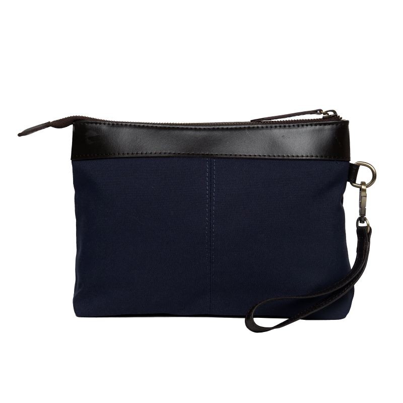 Tas Tangan Handbag Clutch Eastmovin Oliver Pouch Cewek Cowok Biru Navy Kanvas TEBAL Kulit ASLI