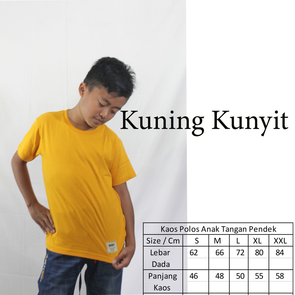 KAOS POLOS ANAK COWO PENDEK KUNING KUNYIT