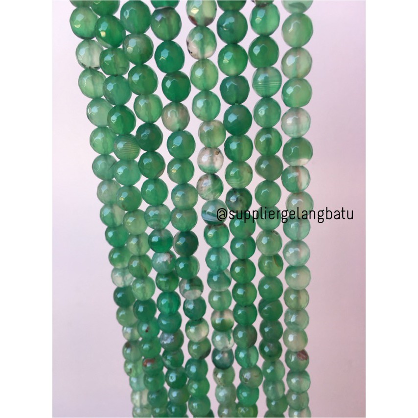 batu giok hijau FACETED BEADS 8mm cutting bahan gelang kalung akik diy aksesoris gelang kalung craft