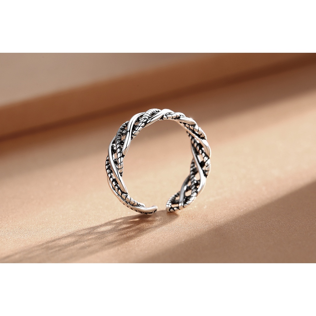 cincin perak 925 asli untuk wanita/Cincin yang Dapat Disesuaikan Rantai Ganda Perhiasan Retro