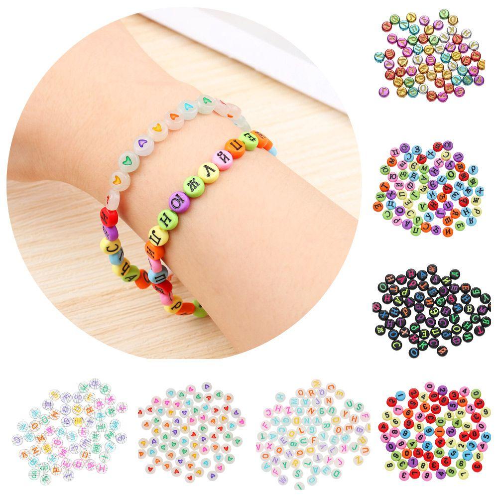 Lily 100PCS 4*7mm Manik-Manik Akrilik DIY Gelang Pentagram Huruf Hati Membuat Perhiasan