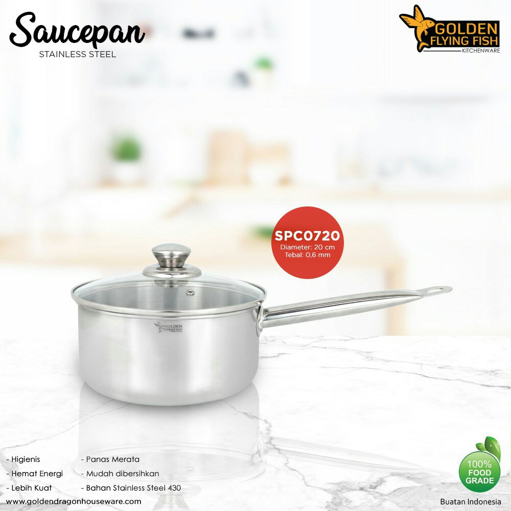 GOLDEN FLYING FISH 20CM SAUCEPAN/PANCI STAINLESS STEEL 0.6MM [SPC0720]